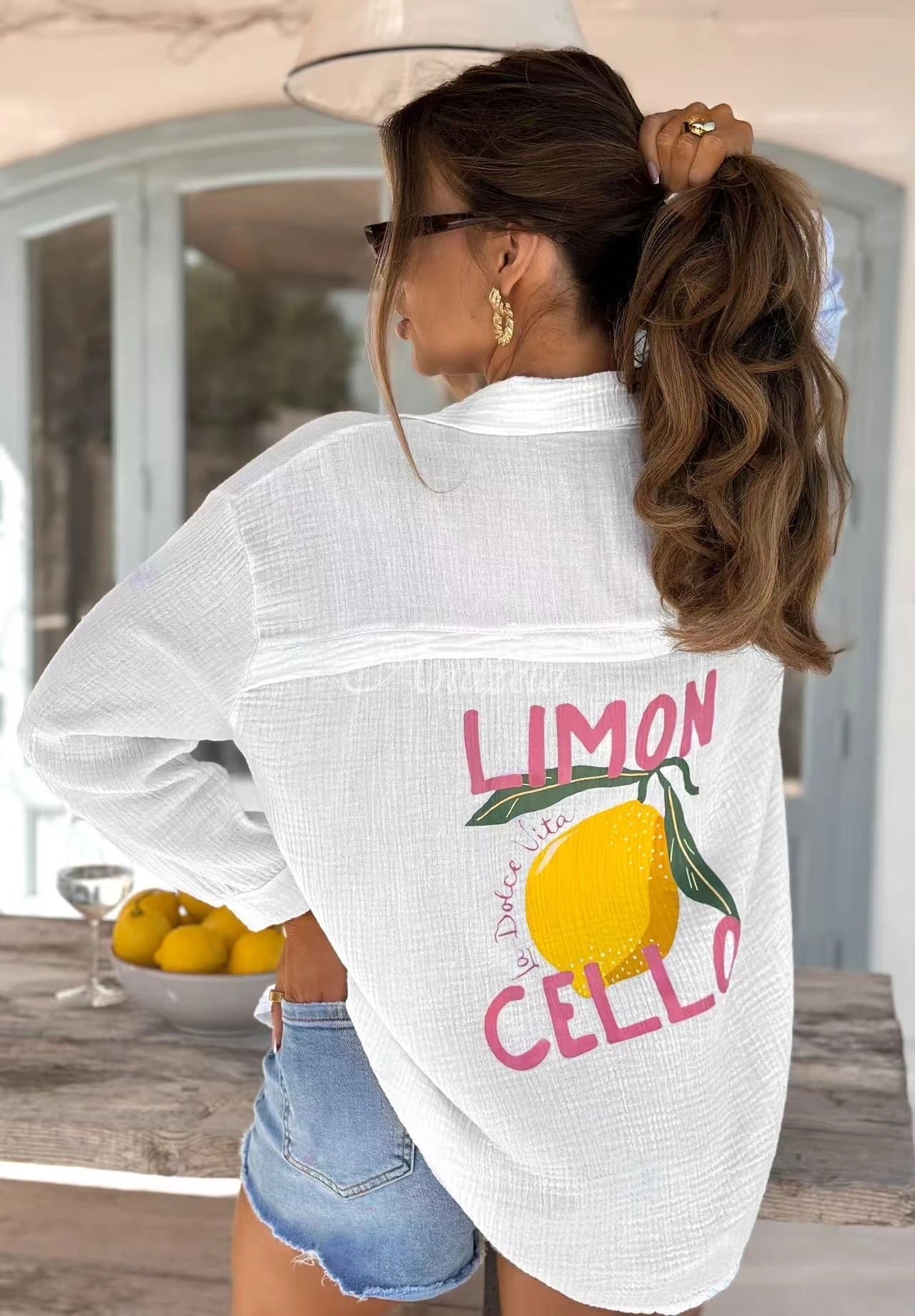 Chemise en gaze de coton imprimée Limoncello au dos