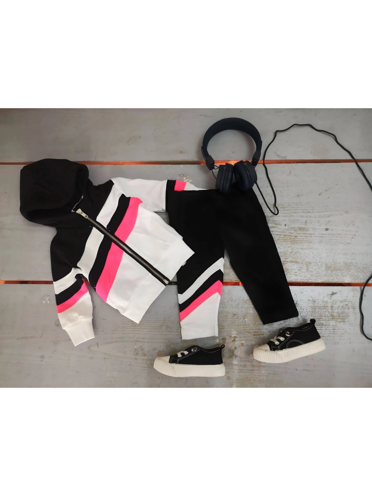 Ensemble Sweat A Capuche Et Jogging Avec Bandes Rayures Sport Bébé Garçon