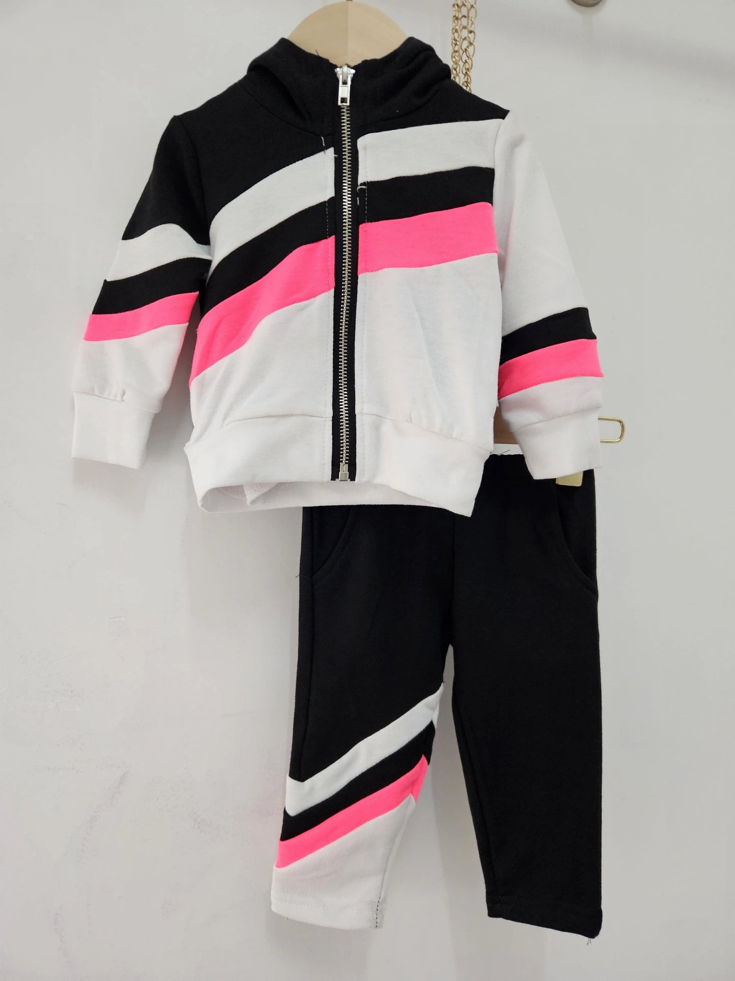 Ensemble Sweat A Capuche Et Jogging Avec Bandes Rayures Sport Bébé Garçon