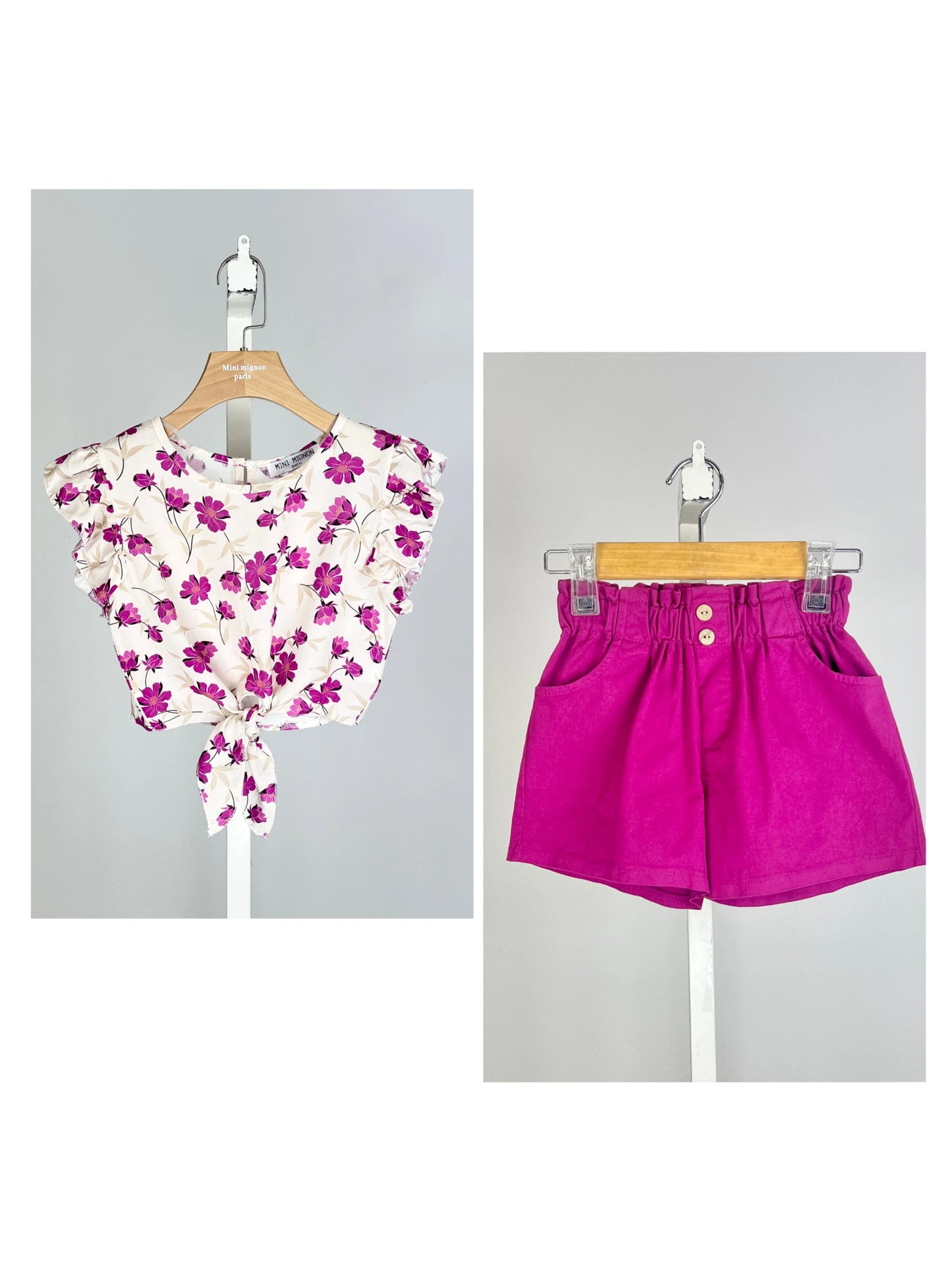 Ensemble top fleuri et short en coton pour fille