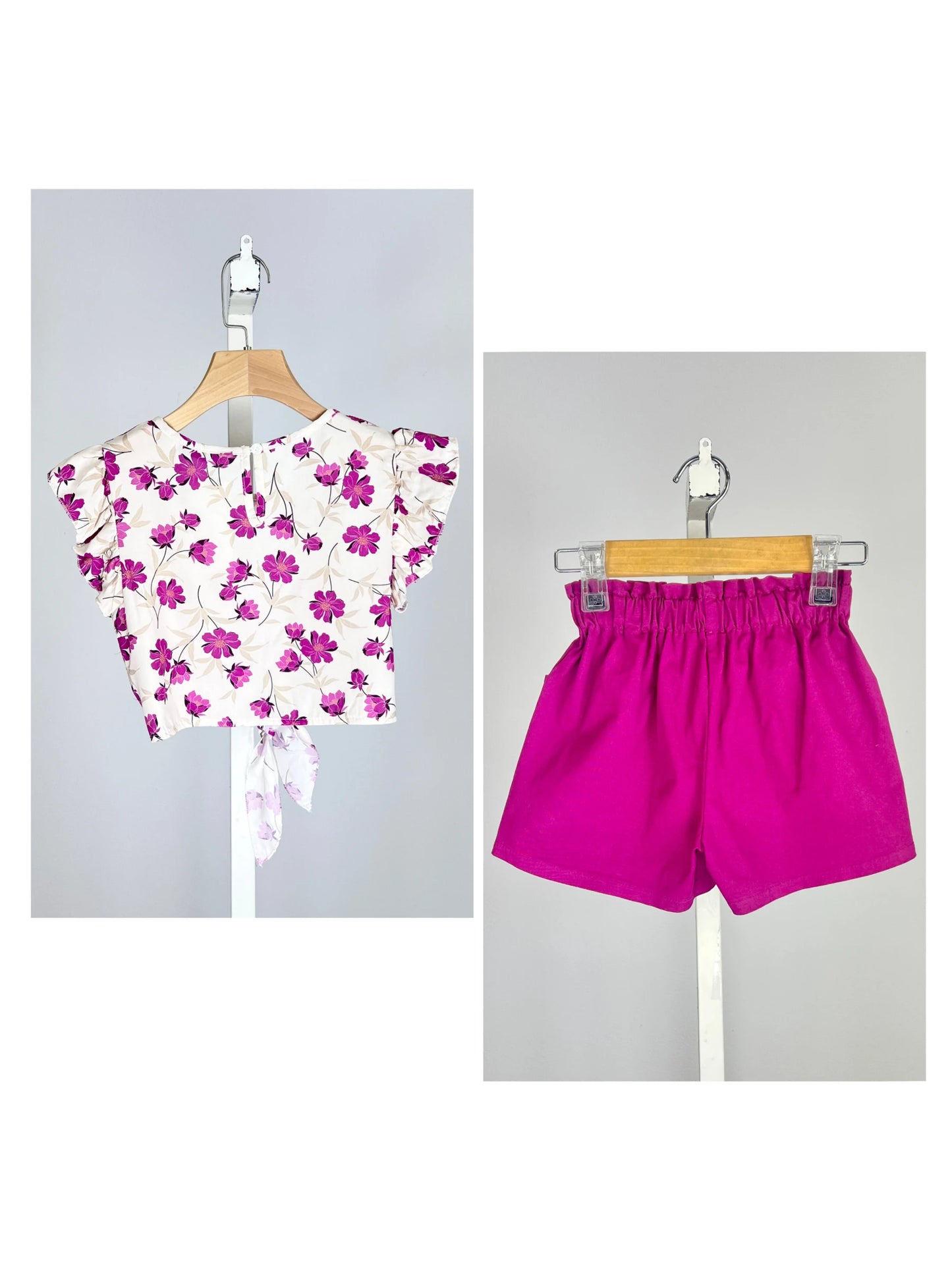 Ensemble top fleuri et short en coton pour fille