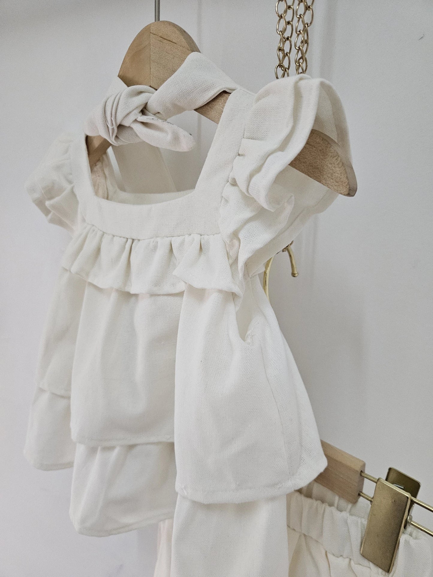 Ensemble Top Volants Sans Manche Avec Pantalon Ample Uni Et Bandeau Fille