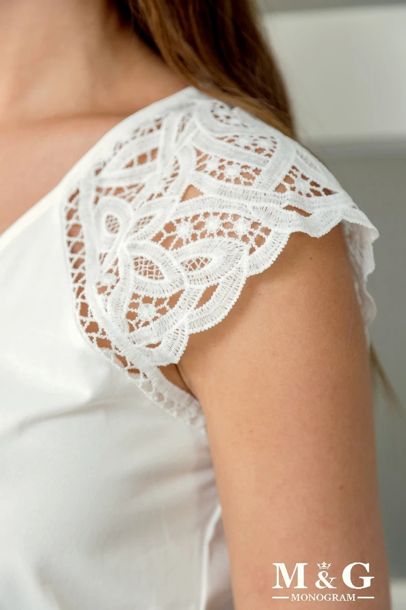 T-shirt Col V sans manches avec dentelle