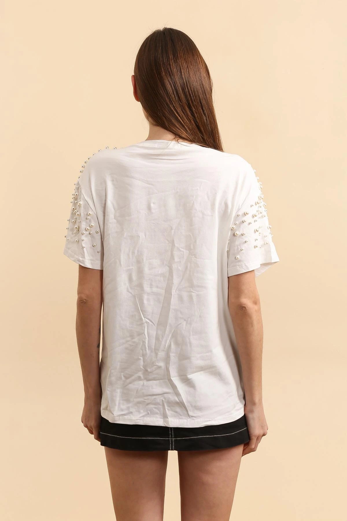 T-shirt en coton avec perles féminin