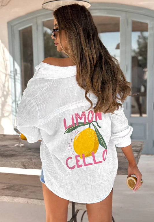 Chemise en gaze de coton imprimée Limoncello au dos