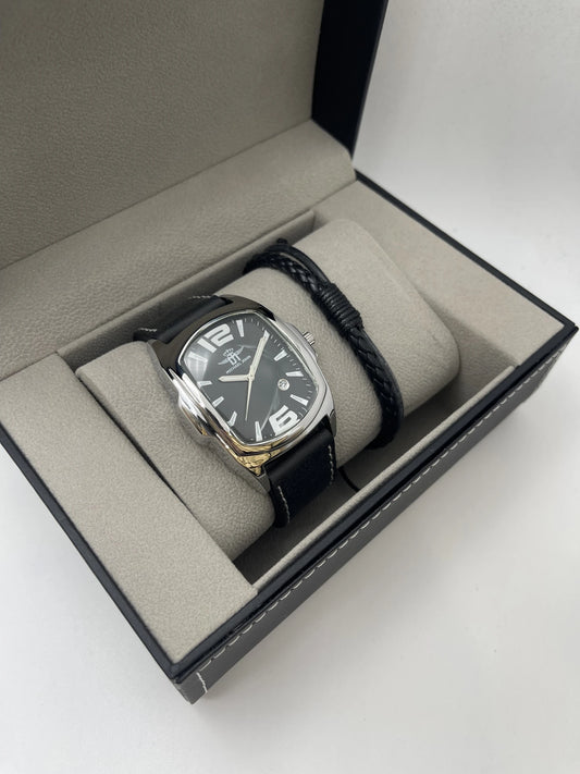 Coffret montre homme Michael John avec bijoux en acier