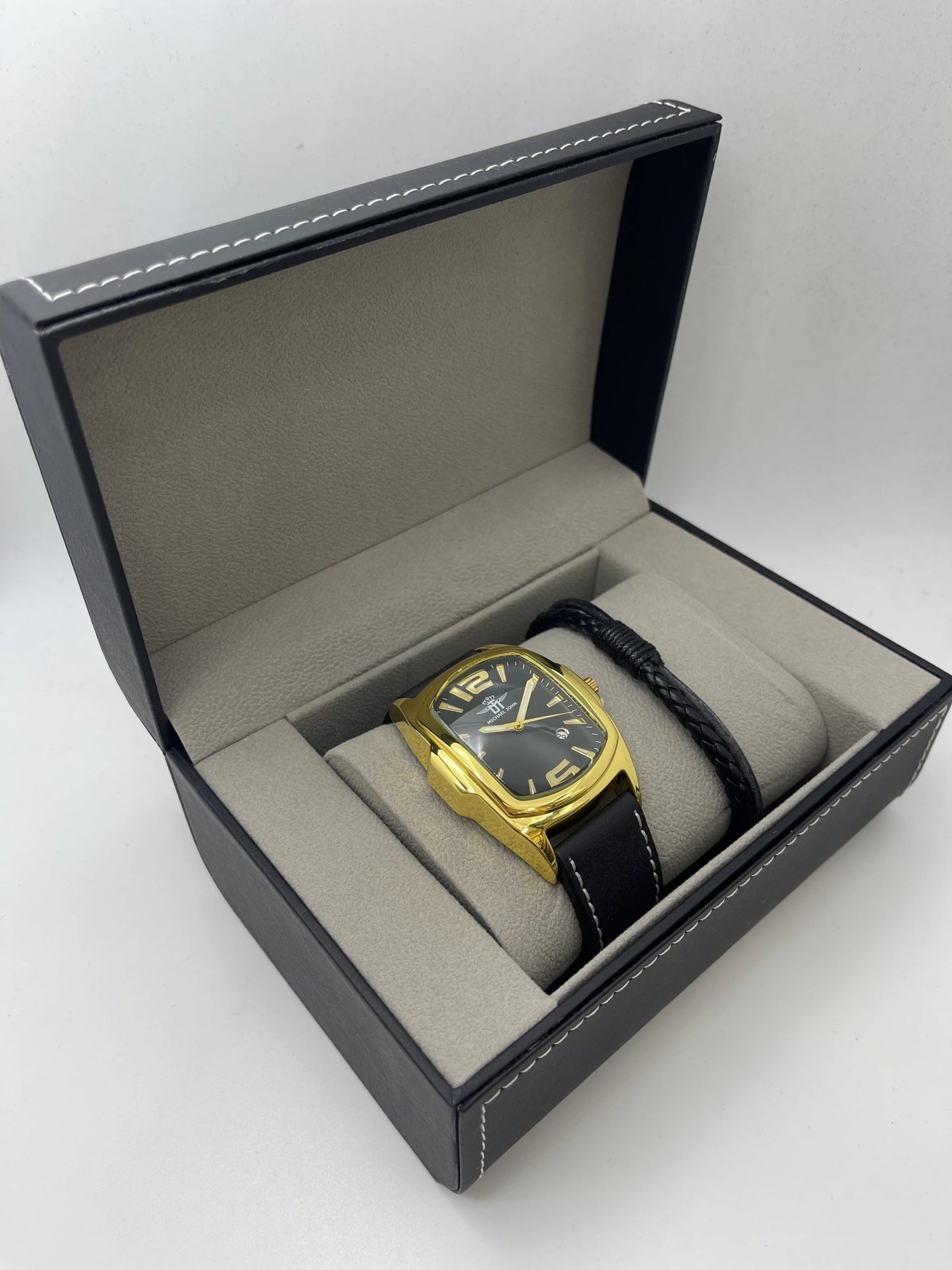 Coffret montre homme Michael John avec bijoux en acier