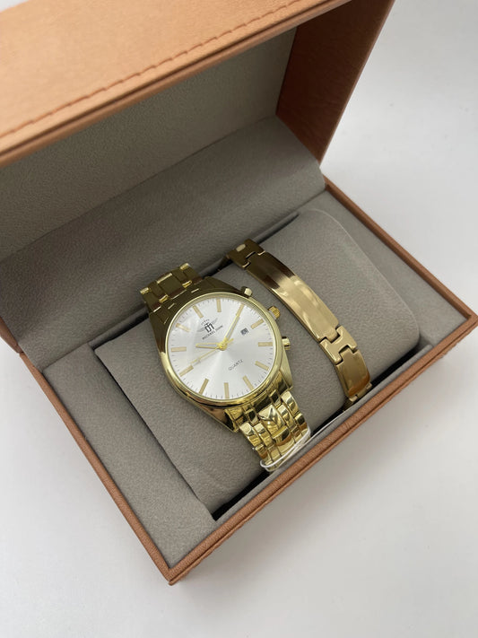 Coffret montre homme Michael John avec bijoux en acier