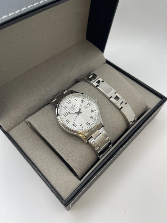 Coffret montre homme Michael John avec bijoux en acier