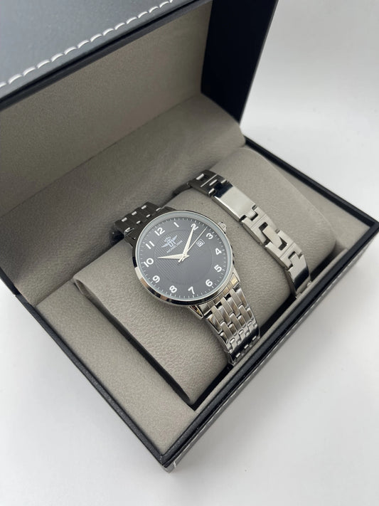 Coffret montre homme Michael John avec bijoux en acier