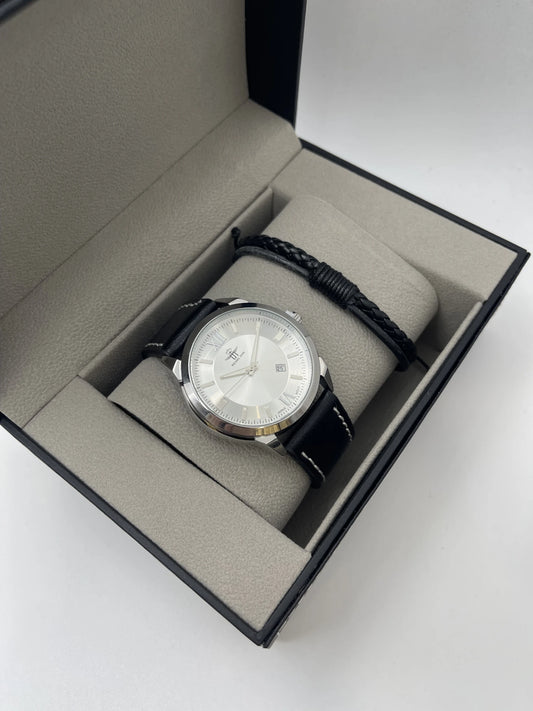 Coffret montre homme Michael John avec bijoux en acier