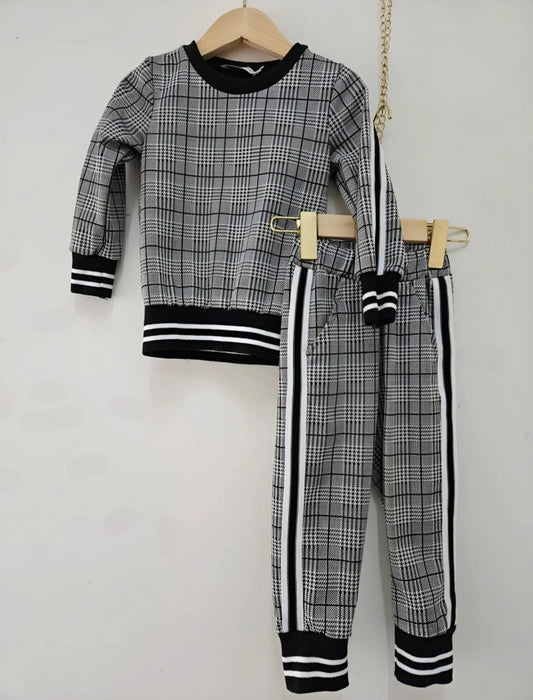 Ensemble Haut Pull et Pantalon Quadrillé Rayures Bandes Sport Garçon