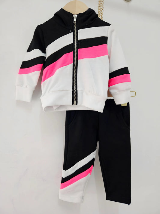 Ensemble Sweat A Capuche Et Jogging Avec Bandes Rayures Sport Bébé Garçon