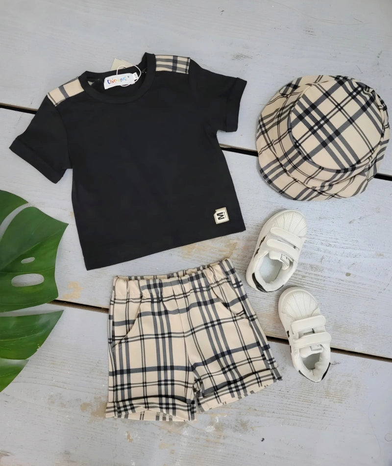Ensemble Top Et Short Jeu Uni Et Quadrillés Rayures Avec Bob Garçon