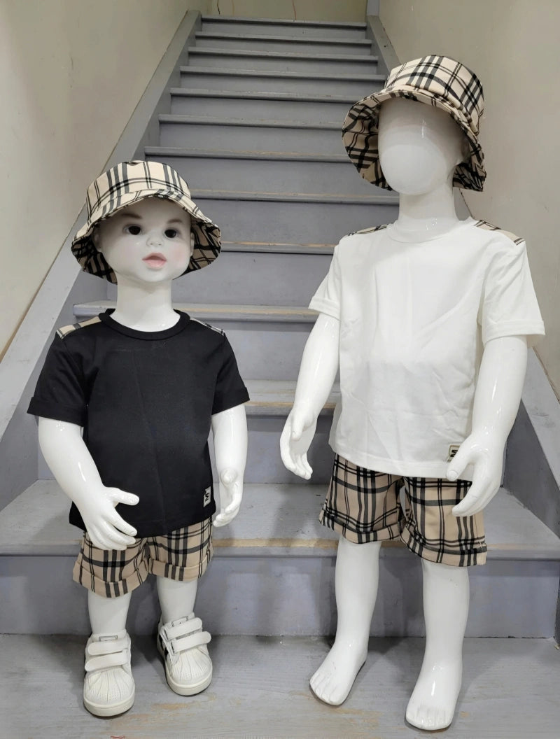 Ensemble Top Et Short Jeu Uni Et Quadrillés Rayures Avec Bob Garçon