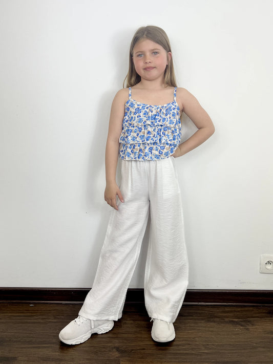 Ensemble top fleuri et pantalon large pour fille