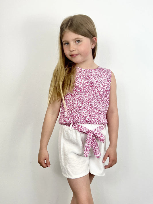 Ensemble top fleuri liberty et short à ceinture pour fille