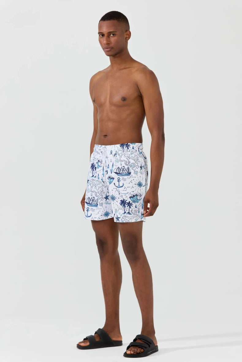 Lucas : Short de Bain à Imprimé Nautique, séchage rapide