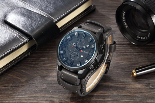 montre tendance homme Curren avec bracelet en cuir water resistant