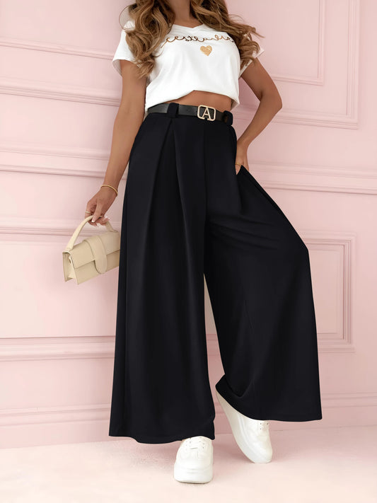 Pantalon large avec ceinture élegante