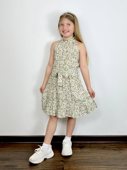 Robe fleurie et à ceinture pour fille