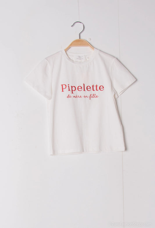 T-shirt avec broderie "Pipelette de mère en fille"