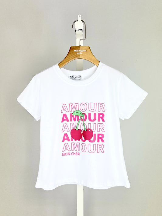 T-shirt en coton avec imprimés citron, cerise et croissant pour fille