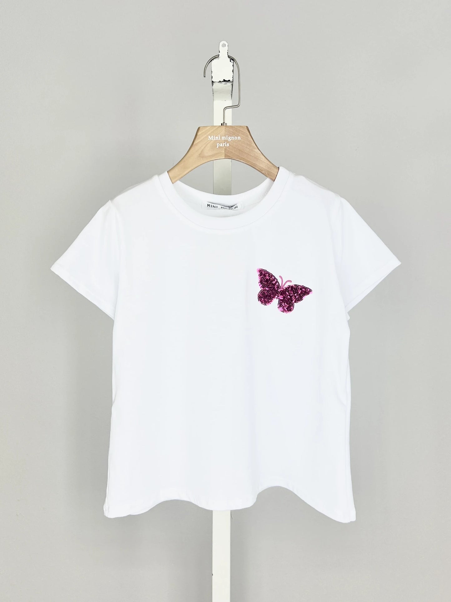 T-shirt en coton avec papillon en sequin pour fille