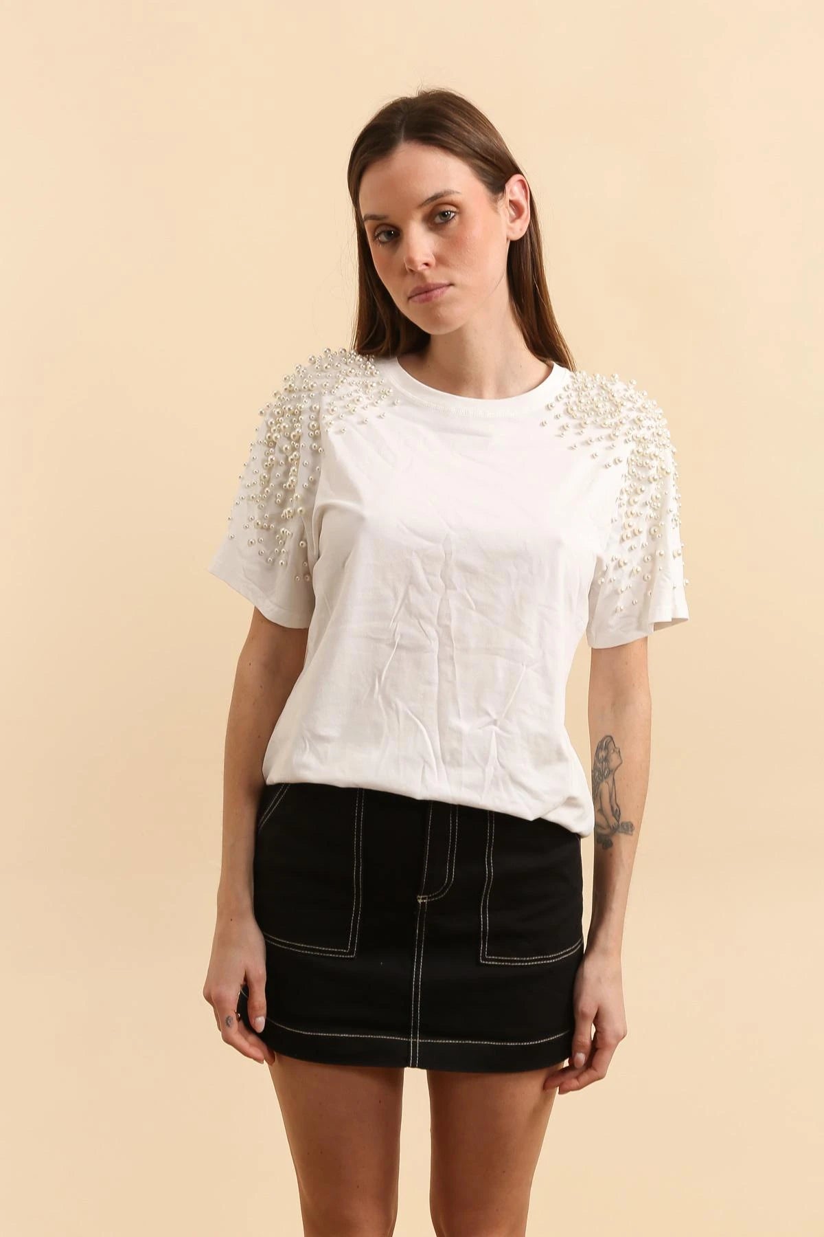 T-shirt en coton avec perles féminin